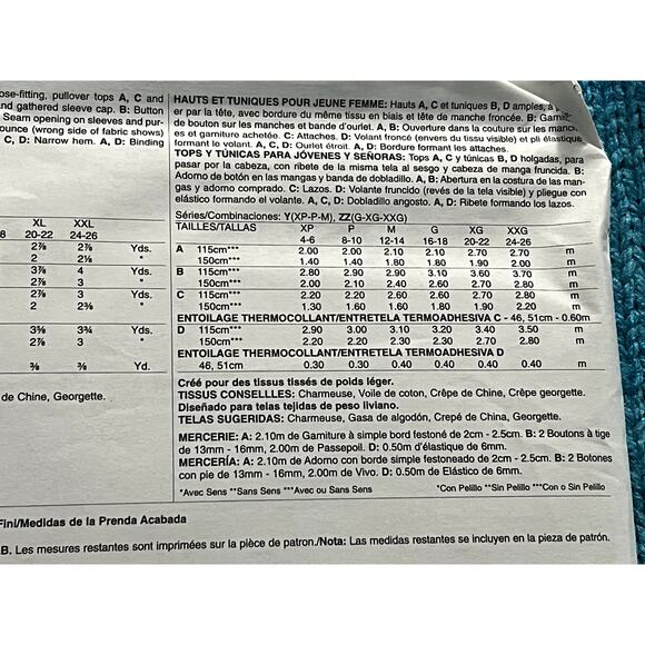 McCalls 6509 sewing pattern top tunic puff sleeve size L XL XXL - Picture 5 of 7